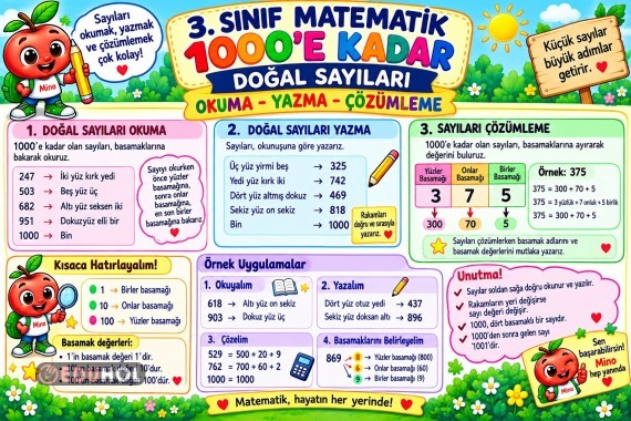 📚 3. Sınıf Matematik – 1000’e Kadar Doğal Sayılar Pano Posteri