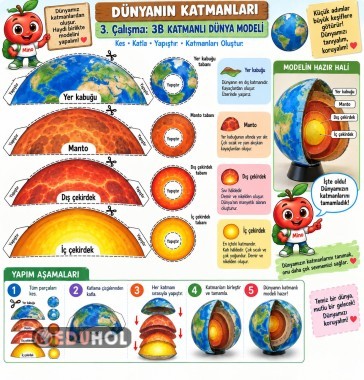 3B Katmanlı Dünya Modeli Kes • Katla • Yapıştır • Katmanları Oluştur! ✂️📐🌎