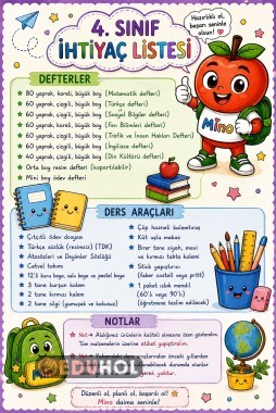 🍎🎒4. SINIF İHTİYAÇ LİSTESİ 📗