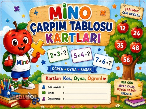 🍎✨ MİNO ÇARPIM TABLOSU KARTLARI HAZIR! ✨🍎