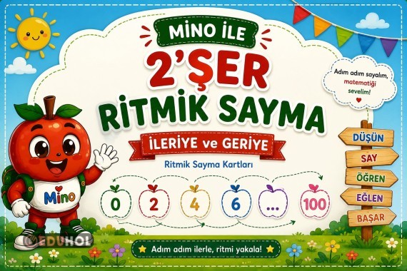 🔢🍎 Mino ile 2'şer Ritmik Sayma Kartları 🍎🔢
