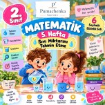 2. Sınıf 5. Hafta Matematik | Sıvı Miktarını Tahmin Etme – 6 Sayfalık Renkli Etkinlik Seti