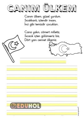 Canım ülkem şiiri boyamalı yazma şablonu