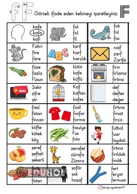 F SESİ GÖRSELE UYGUN KELİME SEÇME ÇALIŞMASI
