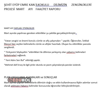 DİLİMİZİN ZENGİNLİKLERİ MART AYI RAPORU