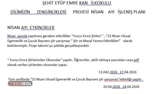 DİLİMİZİN ZENGİNLİKLERİ NİSAN AYI PLANI