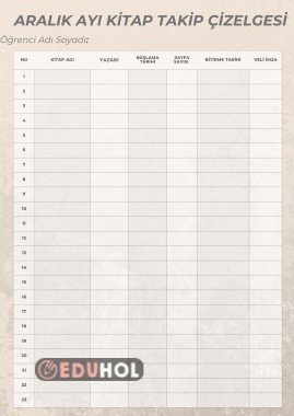 Aralık Ayı Kitap Takip Çizelgesi