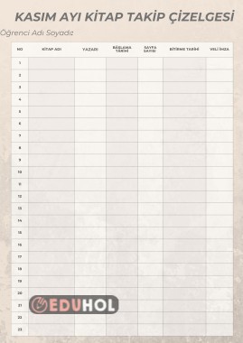 Kasım Ayı Kitap Takip Çizelgesi