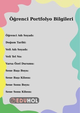 Öğrenci Portfolyo Dosyası için Bilgi formu