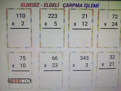 matematik eldeli eldesiz çarpma 3. sınıf
