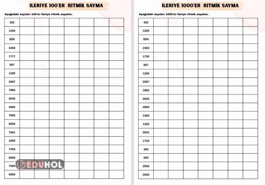 100'er ve 1000'er Ritmik Sayma Etkinliği