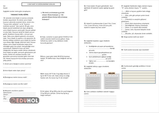 3.Sınıf Mart Ayı Değerlendirme