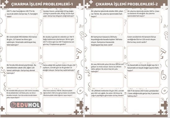 Çıkarma İşlemi Problemleri 1-2