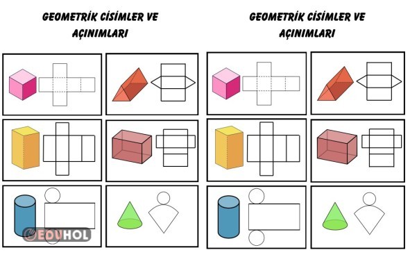 Geometrik cisimler ve açınımları deftere yapıştırmalık