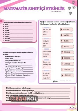 Tek sayfa matematik etkinliği