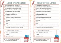 4.sınıf İhtiyaç Listesi