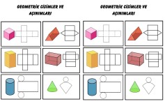 Geometrik cisimler ve açınımları deftere yapıştırmalık