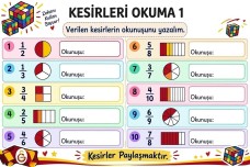 kesirleri okuma 2 adet çalışma kağıdı
