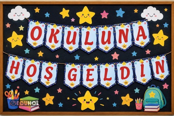 OKULUNA HOŞ GELDİN FLAMASI BİR A4 3 HARF