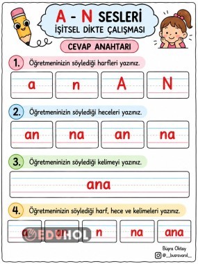 A-N SESLERİ İŞİTSEL DİKTE ÇALIŞMASI (CEVAP ANAHTARI)