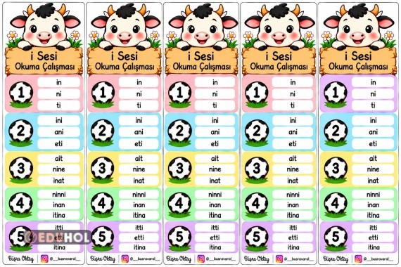 İ SESİ 15 KELİMELİK OKUMA ÇALIŞMASI (5 KİŞİLİK)
