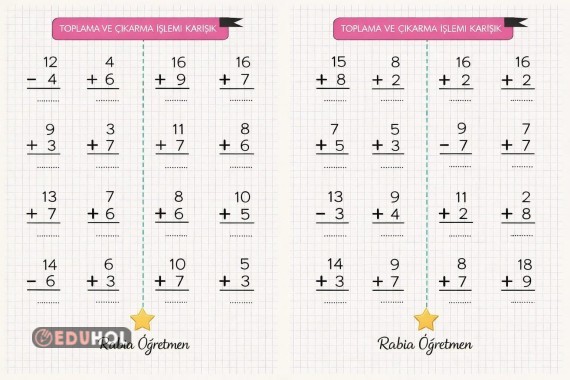 1. sınıf toplama çıkarma işlemleri