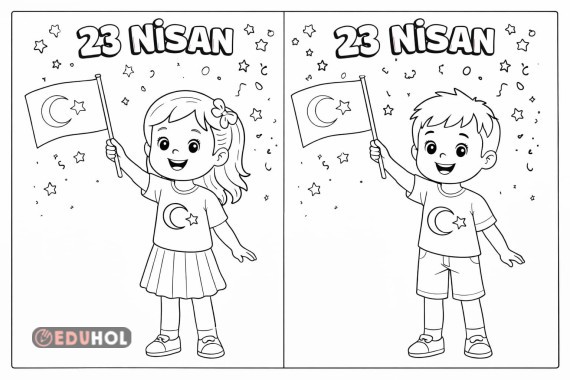 23 Nisan kız erkek öğrenci boyama