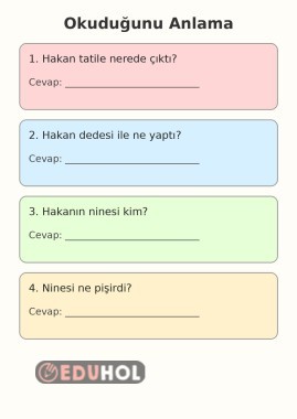 Okumaya Başlıyorum 4  Hakan Tatilde Metni Okuduğunu Anlama