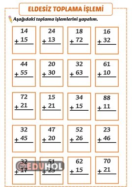 2.SINIF ELDESİZ TOPLAMA İŞLEMİ ÇALIŞMA KAĞIDI