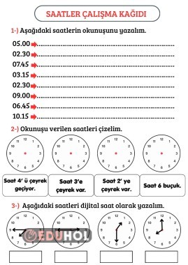 2.SINIF SAATLER ÇALIŞMA KAĞIDI