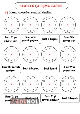 2.sınıf saatler çalışma kağıdı