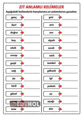 2.Sınıf Zıt Anlamlı kelimeler çalışma kağıdı 2