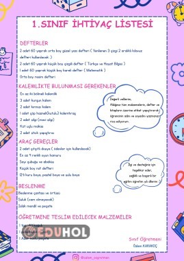 🌸1.Sınıf İhtiyaç Listesi🌸