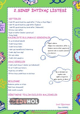 2.Sınıf İhtiyaç Listesi🌺