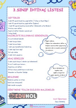 3. Sınıf İhtiyaç Listesi 🦋