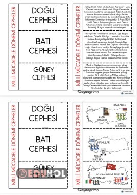4. Sınıf milli mücadelede cepheler haritayla anlatım 2 sayfa