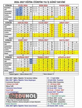 2026-2027 Eğitim-Öğretim Yılı İş Günü Takvimi