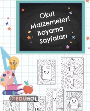 Okul Malzemeleri Boyama Sayfaları