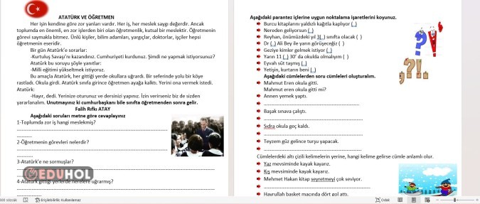 Atatürk ve Öğretmen Okuma Anlama Metni