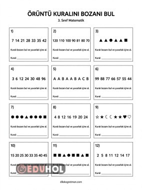 3.sınıf matematik örüntü kuralını bozanı bul etkinliği