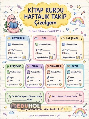 Haftalık kitap okuma takip çizelgesi