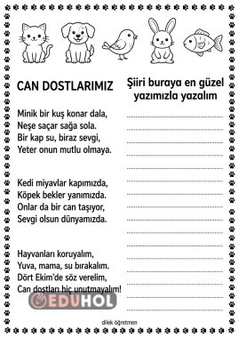 Hayvanları koruma günü ile ilgili  şiir