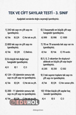 Tek çift sayılar kolaydan zora test