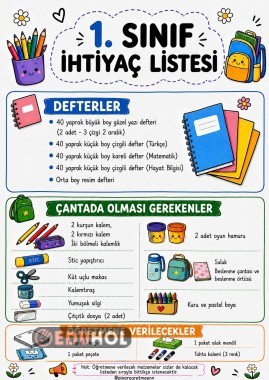 1.Sınıf İhtiyaç Listesi