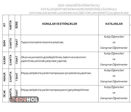 hayvanları sevme ve koruma kulübü toplum hizmet plani