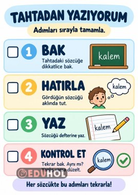 Tahtadan yazarken zorlanan çocuklar için kontrol listesi