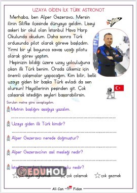 1. Sınıf Okuma Anlama Metni “Alper Gezeravcı”