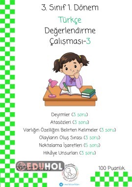 3. Sınıf 1. Dönem Türkçe Değerlendirmesi-3 (20 soruluk test)