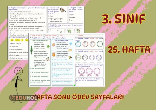 (3. Sınıf 25. Hafta) Hafta Sonu Ödevi (Yatay A4)