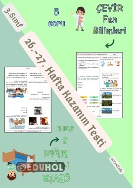 3. Sınıf “Fen Bilimleri ve Hayat Bilgisi” 26.-27. Hafta Kazanım Testi